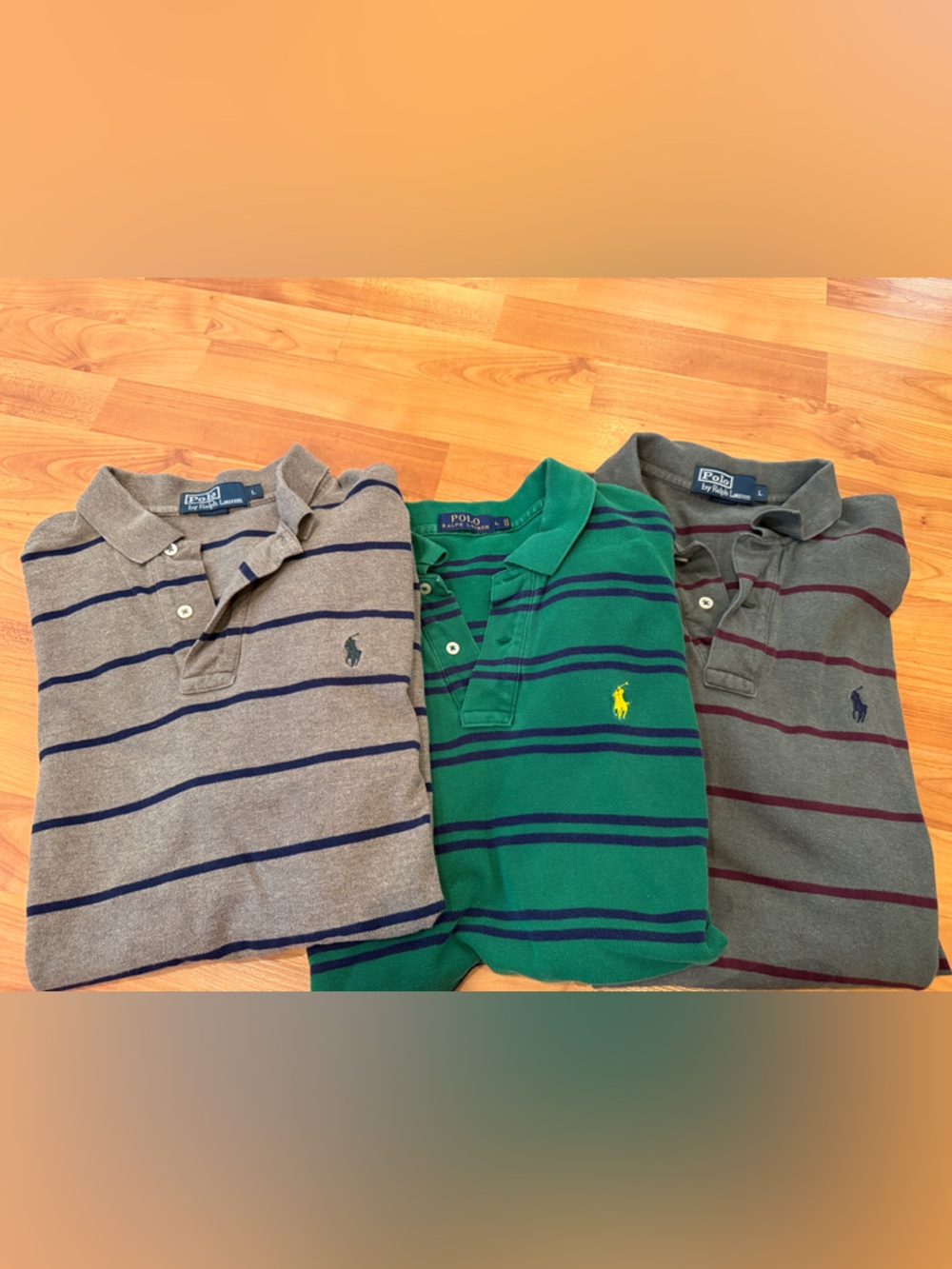Polo by Ralph Lauren men size Large Striped Polo Trio - Green, Gray, Taupe